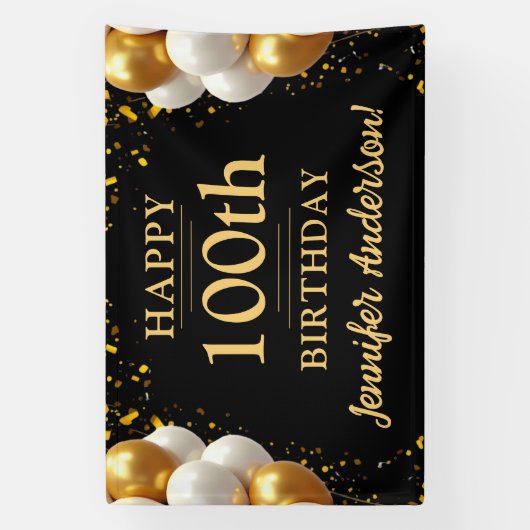100ste verjaardag zwart en goud spandoek (Verticaal)