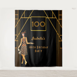 100ste verjaardag zwart goud art deco uit de jaren wandkleed