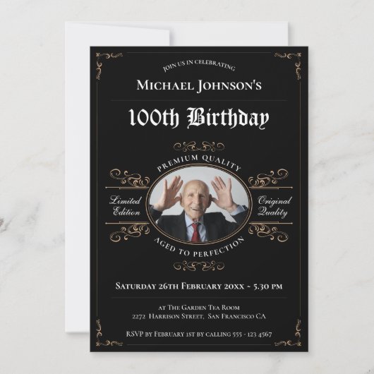 100ste verjaardag Zwart Goud Verouderd tot perfect Kaart (Voorkant)