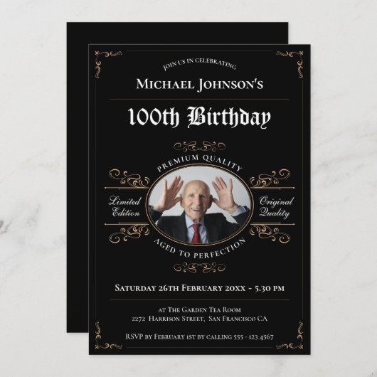 100ste verjaardag Zwart Goud Verouderd tot perfect Kaart (Voorkant / Achterkant)