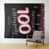 100ste verjaardag Zwart Roze Foto Achtergrond Wandkleed (In Situ (horizontaal))