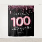 100ste verjaardag Zwart Roze Foto Achtergrond Wandkleed (Voorkant)