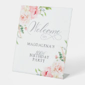100ste Verjaardagsfeest Elegant Roze Bloemen Welko Reclamebord Met Voetstuk (Voorkant)