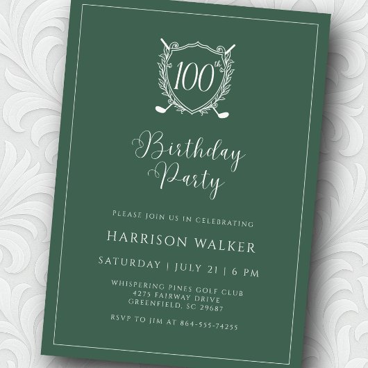 100ste Verjaardagsfeest Golf Crest Elegant Schrift Kaart
