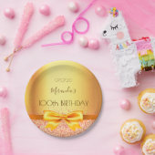 100ste verjaardagsfeest goud elegante boog naam papieren bordje (Feest)