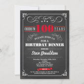 100ste verjaardagsfeest krijtbord retro rood zwart kaart (Voorkant)