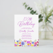 100ste verjaardagsfeest Paarse wilde bloemen Goedk Uitnodiging Briefkaart (Staand voorkant)
