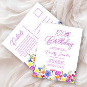 100ste verjaardagsfeest Paarse wilde bloemen Goedk Uitnodiging Briefkaart