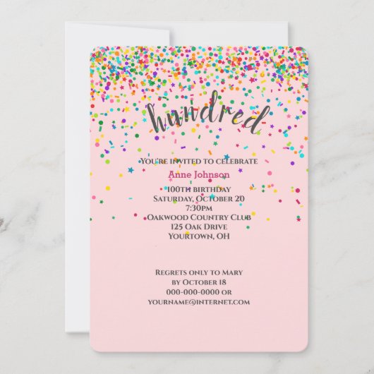 100ste verjaardagsfeestje confetti uitnodiging (Voorkant)