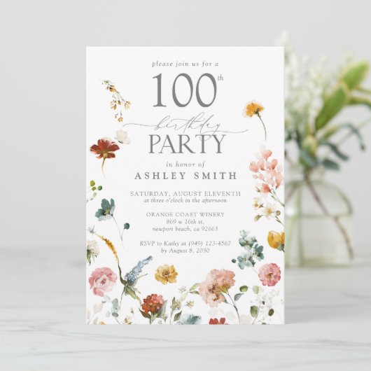 100ste verjaardagsfeestje Elegant Bloemblush Roze Kaart (Staand voorkant)