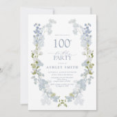 100ste verjaardagsfeestje Elegant Stoffig Blauw Bl Kaart (Voorkant)