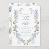 100ste verjaardagsfeestje Elegant Stoffig Blauw Bl Kaart (Voorkant / Achterkant)