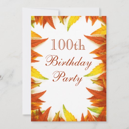 100ste verjaardagsfeestje herfstbladeren kaart (Voorkant)