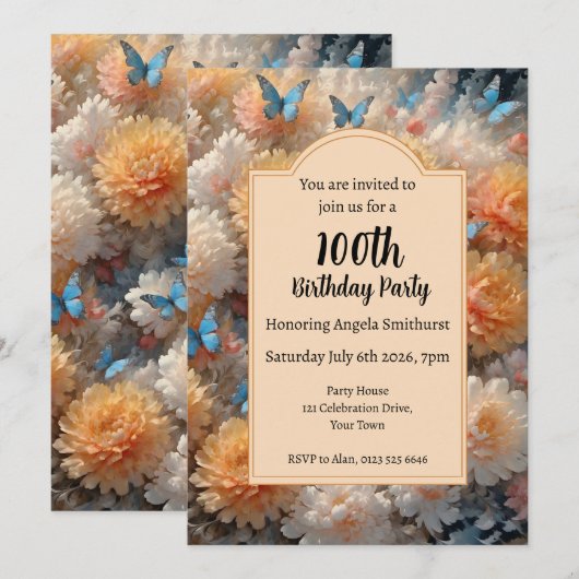 100ste verjaardagsfeestje kaart (Voorkant / Achterkant)