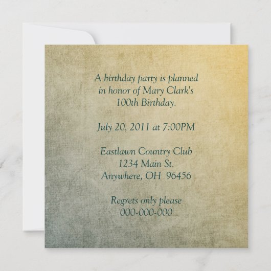 100ste verjaardagsfeestje kaart (Achterkant)