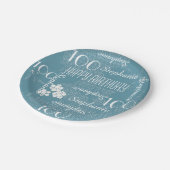 100ste verjaardagsfeestje, naam, effen blauwe bloe papieren bordje (Gekanteld)