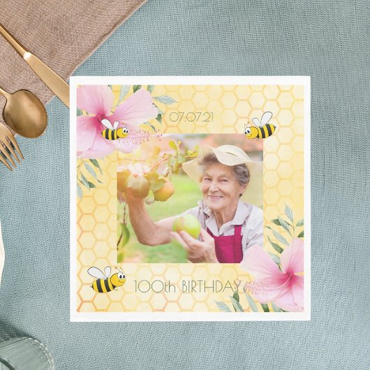 100ste verjaardagsfoto Gelukkige hommels bijen hon Servet