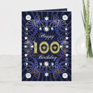 100ste verjaardagskaart met juwelen kaart