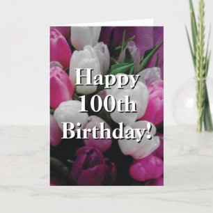 100ste Verjaardagskaart met roze tulpenbloemenboek Kaart