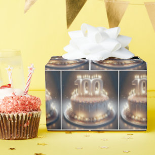 100ste verjaardagstaart met veel kaarsen cadeaupapier