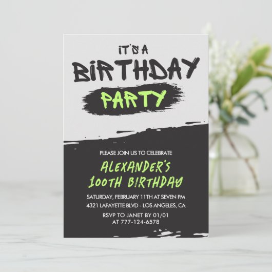 100ste verjaardagsuitnodiging Graffiti Mannen Spui Kaart (Staand voorkant)