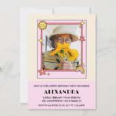 100ste verjaardagsuitnodiging Retro Groovy Roze Bl Kaart (Voorkant)