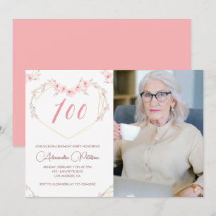 100ste verjaardagsuitnodigingen Boho bloem foto Kaart