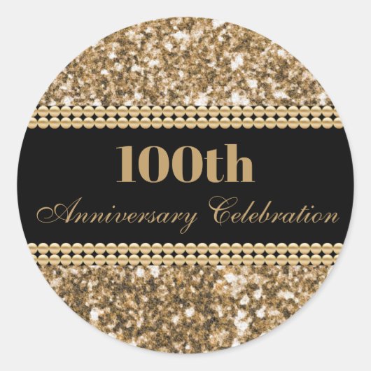 100ste verjaardagsviering Gouden Glitter Parels Ronde Sticker (Voorkant)