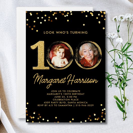 100ste verpartij Gouden Glitters Confetti Foto Kaart