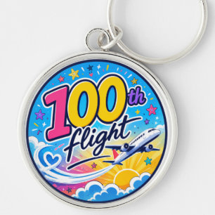 100ste vlucht kleurrijk vliegtuig reis souvenir sleutelhanger
