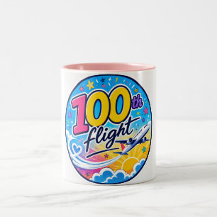 100ste vlucht kleurrijk vliegtuig reis souvenir tweekleurige koffiemok