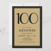100th Birthday Adult Black and Gold Modern Minimal Kaart (Voorkant)