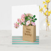 100th Birthday Bag met roze rozen Kaart (Gele Bloem)