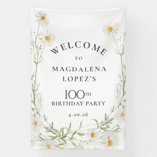 100th Birthday Banner April Birth Flower Daisy (Verticaal)