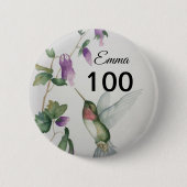 100th Birthday  Bird Flowers Button (Voorkant)