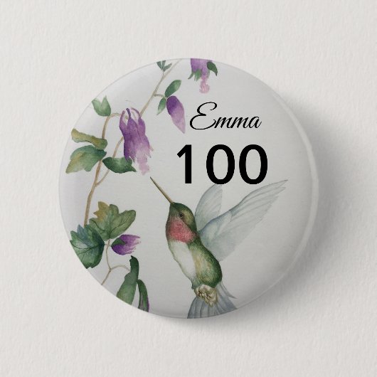 100th Birthday  Bird Flowers Button (Voorkant)