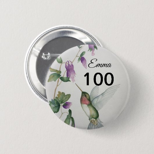 100th Birthday  Bird Flowers Button (Voorkant /achterkant)
