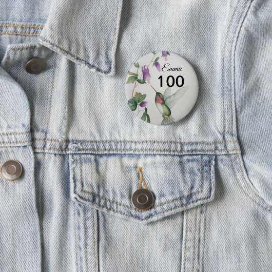 100th Birthday  Bird Flowers Button (In situ)