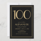 100th Birthday Black and Gold Modern Minimal Adult Kaart (Voorkant)