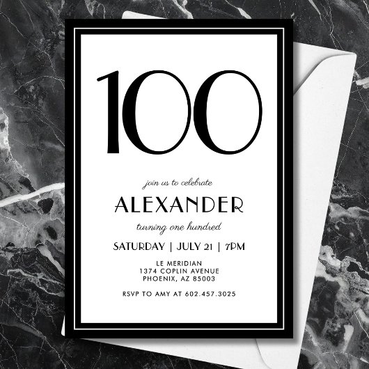 100th Birthday Black and White Modern Minimalist  Kaart
