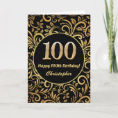 100th Birthday Black en Gold Floral Pattern Kaart (Voorkant)