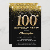 100th Birthday Black en Gold Glitter Confetti Kaart (Voorkant / Achterkant)