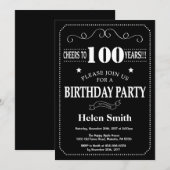100th Birthday Black en White Chalkboard Kaart (Voorkant / Achterkant)