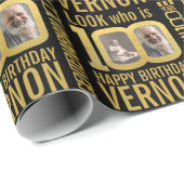 100th birthday black gold custom photos name cadeaupapier (Rol Hoek)