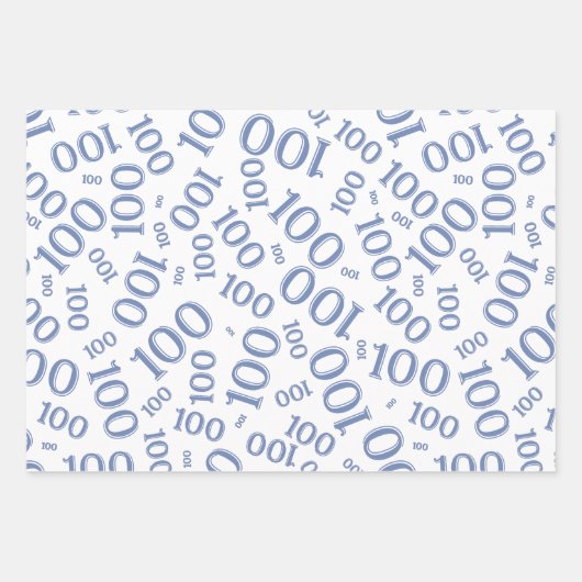 100th Birthday Blue and White Number Pattern 100 Inpakpapier Vel (Voorkant 2)