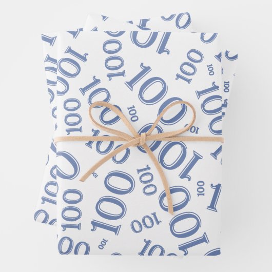 100th Birthday Blue and White Number Pattern 100 Inpakpapier Vel (In situ)
