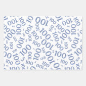 100th Birthday Blue and White Number Pattern 100 Inpakpapier Vel (Voorkant)