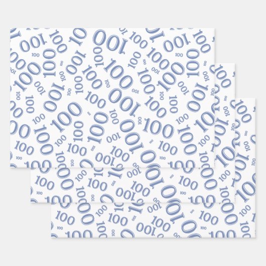 100th Birthday Blue and White Number Pattern 100 Inpakpapier Vel (Set)