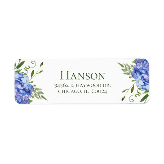 100th Birthday Blue Hydrangeas Return Address Etiket (Voorkant)