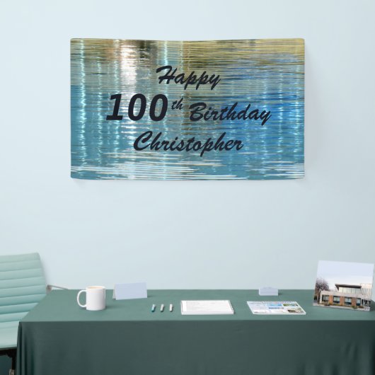 100th Birthday Blue Reflection in Lake, Name, Spandoek (Beurs)